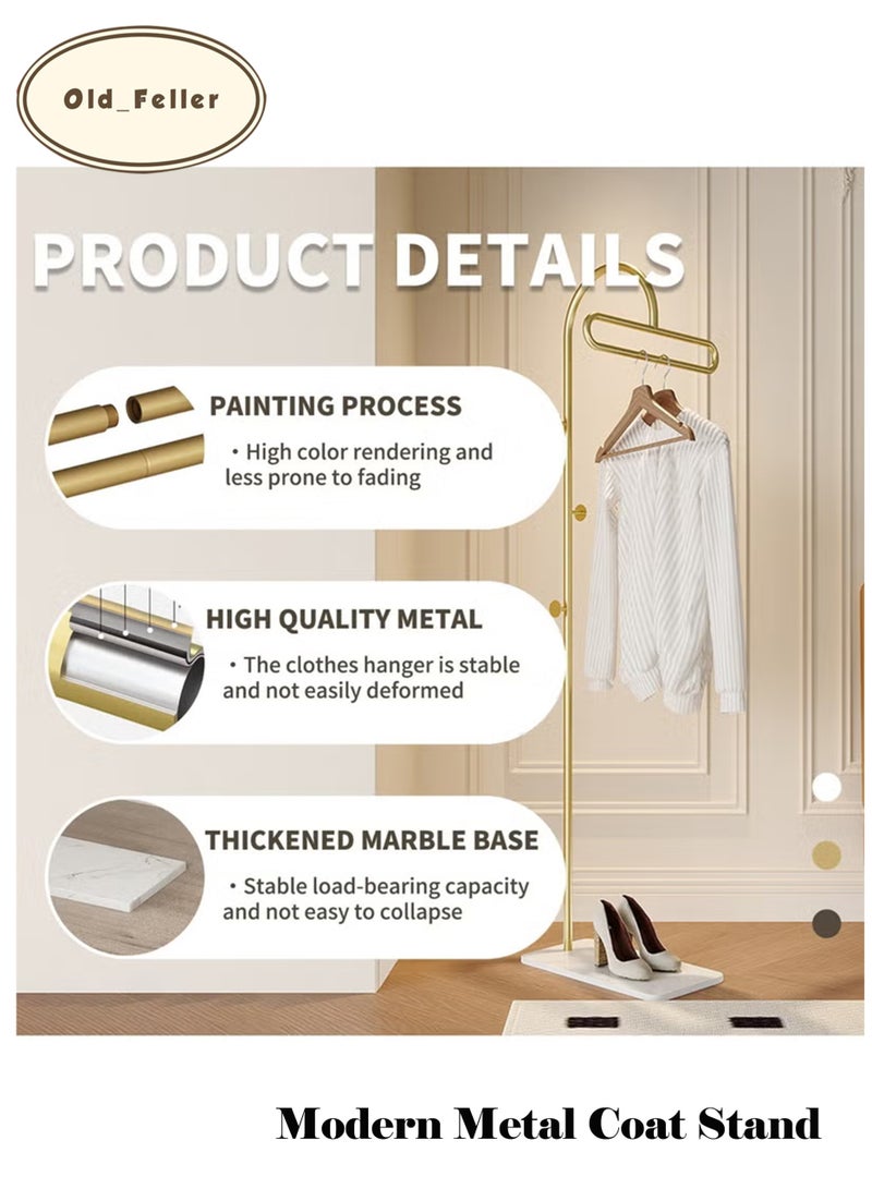 Old_Feller Freestanding Metal Coat Rack with Natural Marble Base - Standing Coat Hanger with 3 Hooks for Entryway, Bedroom, Hallway White - Image 5