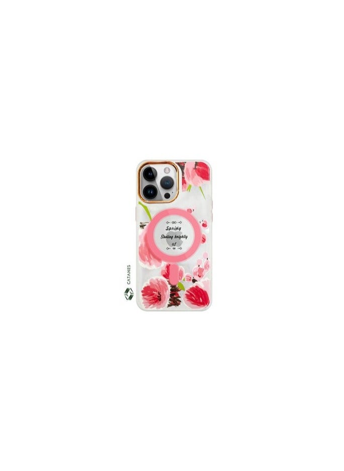 CATANES - Case for Apple iPhone 14 PRO Romantique Floral Design Fashion Flower Compatible with MagSafe & Wireless Charging Cover PINK - Image 1