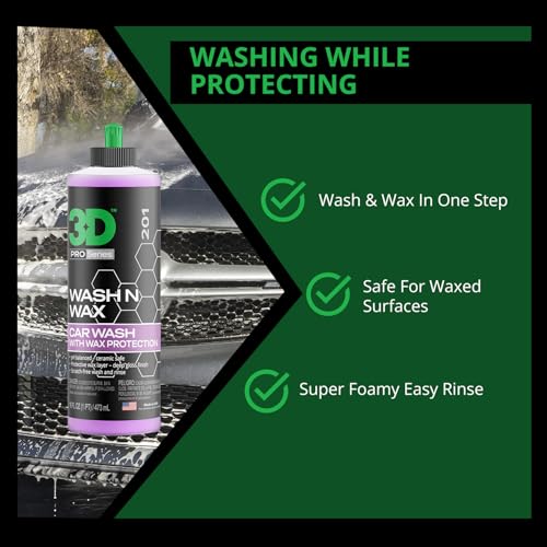 3D صابون غسيل السيارات 3D Wash N Wax - متوازن الحموضة، سهل الشطف، صابون خالي من الخدوش مع حماية من الشمع - 16 أونصة. - Image 3