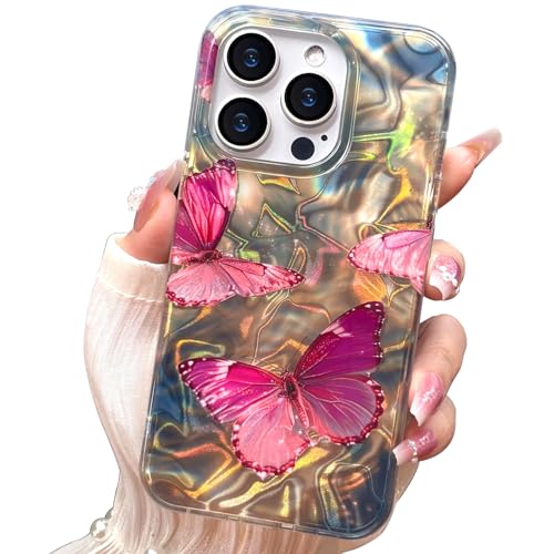 I-MGAE-IN-AR Phone Hard Case 6.9 inch Compatible with iPhone 16 Pro Max Case 2024 Release Slim Holographic Pink Butterfly Women Girls, Hard PC Shockproof Protective Design - Image 1