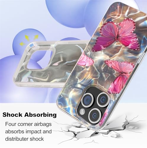 I-MGAE-IN-AR Phone Hard Case 6.9 inch Compatible with iPhone 16 Pro Max Case 2024 Release Slim Holographic Pink Butterfly Women Girls, Hard PC Shockproof Protective Design - Image 4