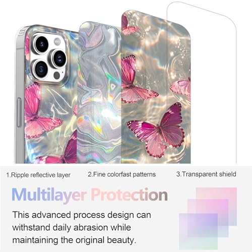 I-MGAE-IN-AR Phone Hard Case 6.9 inch Compatible with iPhone 16 Pro Max Case 2024 Release Slim Holographic Pink Butterfly Women Girls, Hard PC Shockproof Protective Design - Image 2