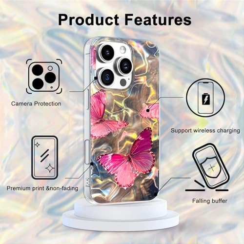 I-MGAE-IN-AR Phone Hard Case 6.9 inch Compatible with iPhone 16 Pro Max Case 2024 Release Slim Holographic Pink Butterfly Women Girls, Hard PC Shockproof Protective Design - Image 5