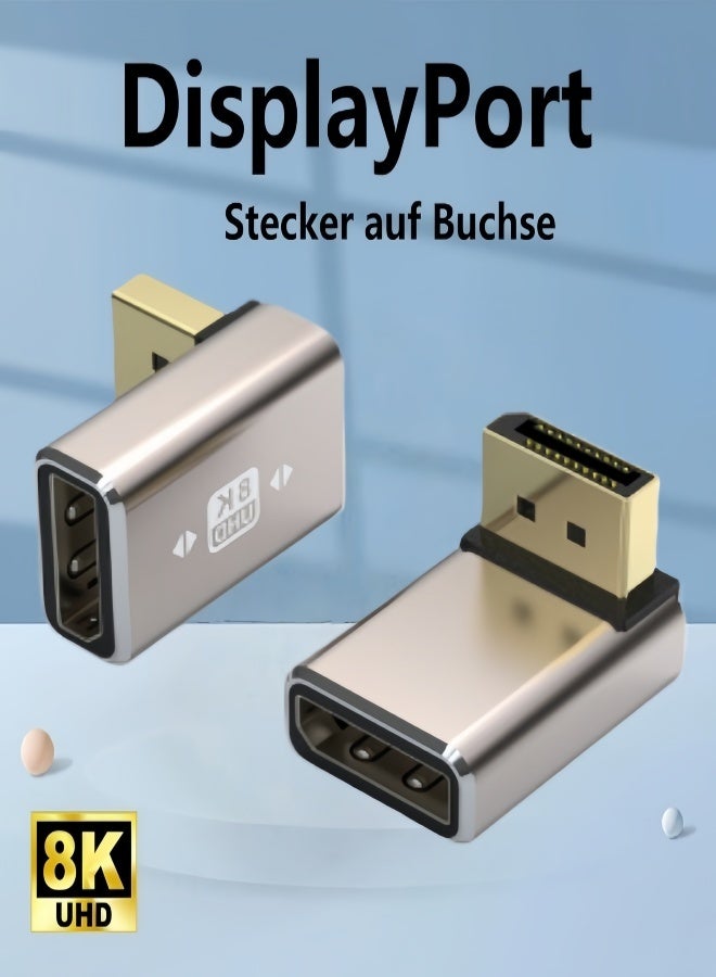الصفحة الرئيسية محول DisplayPort (عبوة من 2 قطعة)، غلاف من السبائك المعدنية 8K UHD HDR Displayport (DP) 1.4 270 درجة بزاوية تصاعدية من ذكر إلى أنثى محول تمديد ذكر 8K@60Hz/4K@144Hz - Image 1
