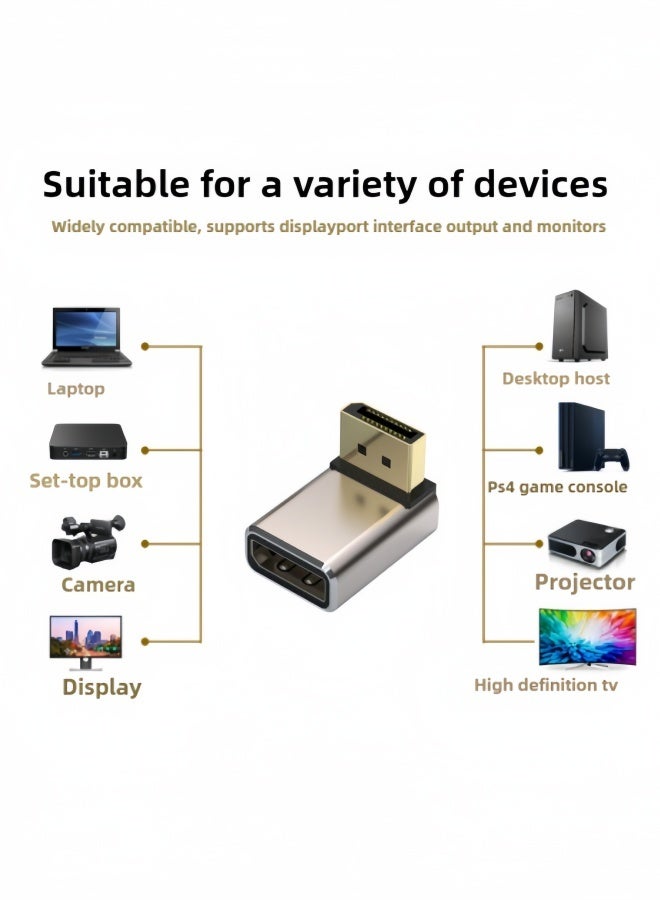الصفحة الرئيسية محول DisplayPort (عبوة من 2 قطعة)، غلاف من السبائك المعدنية 8K UHD HDR Displayport (DP) 1.4 270 درجة بزاوية تصاعدية من ذكر إلى أنثى محول تمديد ذكر 8K@60Hz/4K@144Hz - Image 2