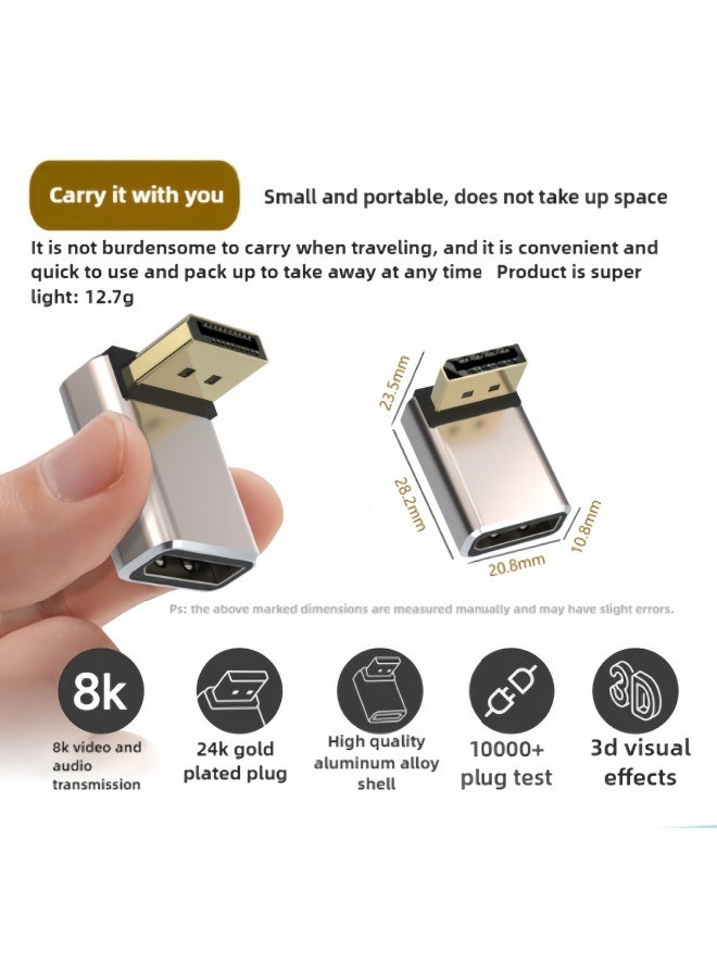 الصفحة الرئيسية محول DisplayPort (عبوة من 2 قطعة)، غلاف من السبائك المعدنية 8K UHD HDR Displayport (DP) 1.4 270 درجة بزاوية تصاعدية من ذكر إلى أنثى محول تمديد ذكر 8K@60Hz/4K@144Hz - Image 3