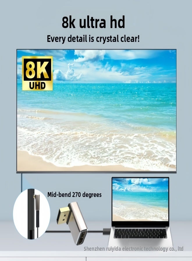 الصفحة الرئيسية محول DisplayPort (عبوة من 2 قطعة)، غلاف من السبائك المعدنية 8K UHD HDR Displayport (DP) 1.4 270 درجة بزاوية تصاعدية من ذكر إلى أنثى محول تمديد ذكر 8K@60Hz/4K@144Hz - Image 4