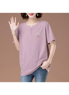 High-end Middle-aged And Elderly Women's Extra Large Cotton T-shirt Women's Short-sleeved Chubby Mother's Summer Loose Extra Large Size Top