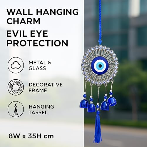 sculpmart 5 Bell Evil Eye Wind Chimes for Home Decor - Hanging Decoration Ornaments for Home Balcony and Positive Energy with Melody Sound (Classic) - Image 3