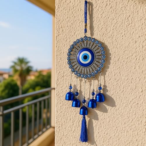 sculpmart 5 Bell Evil Eye Wind Chimes for Home Decor - Hanging Decoration Ornaments for Home Balcony and Positive Energy with Melody Sound (Classic) - Image 1
