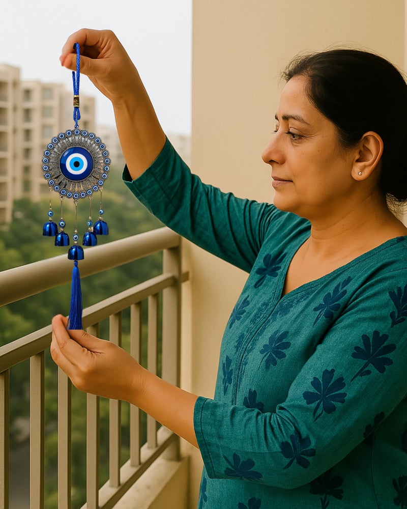 sculpmart 5 Bell Evil Eye Wind Chimes for Home Decor - Hanging Decoration Ornaments for Home Balcony and Positive Energy with Melody Sound (Classic) - Image 4