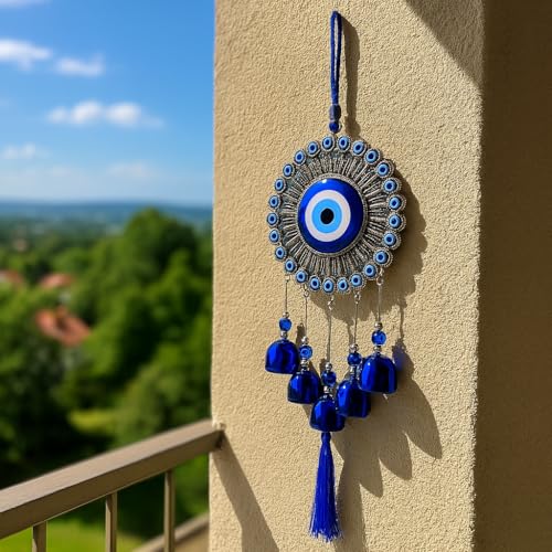 sculpmart 5 Bell Evil Eye Wind Chimes for Home Decor - Hanging Decoration Ornaments for Home Balcony and Positive Energy with Melody Sound (Classic) - Image 5