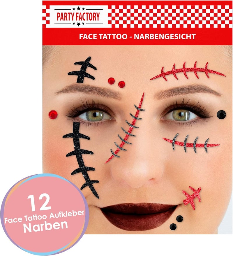 Party Factory All-in-one local deliver plan Face Tattoo Scars, Temporary Glitter Face Tattoo for Theme Party, Halloween & Carnival, Children & Adults Cost effective global grade quality - Image 2