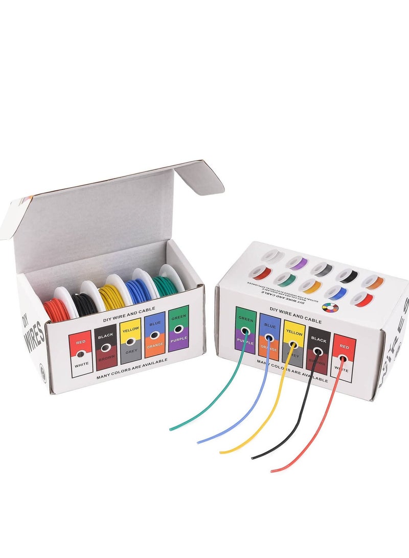22AWG Electric Wire Flexible Silicone Wires 20 Gauge Stranded Tinned Copper Wire, OD:1.8mm, 5 Colors 16.4ft/5m Each, DIY Electrical Hook Up Wire Kit - Image 1