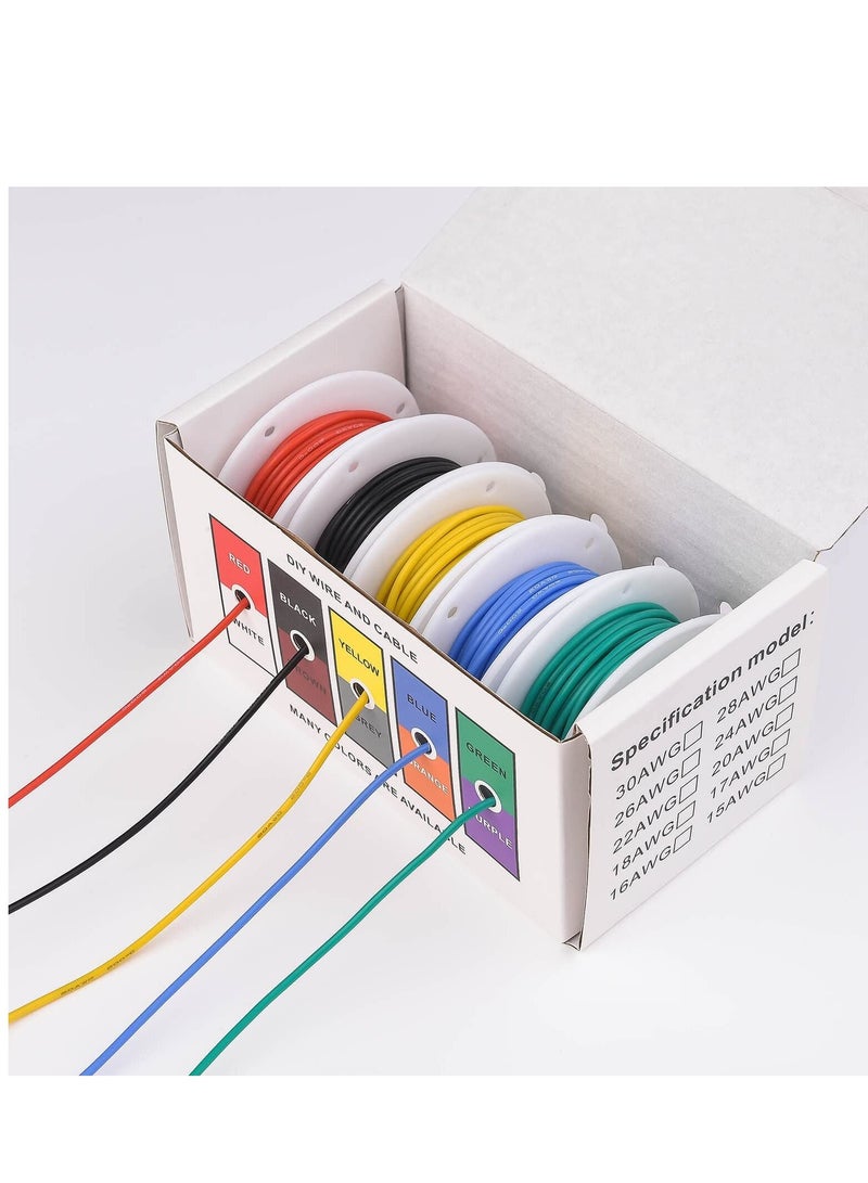 22AWG Electric Wire Flexible Silicone Wires 20 Gauge Stranded Tinned Copper Wire, OD:1.8mm, 5 Colors 16.4ft/5m Each, DIY Electrical Hook Up Wire Kit - Image 2
