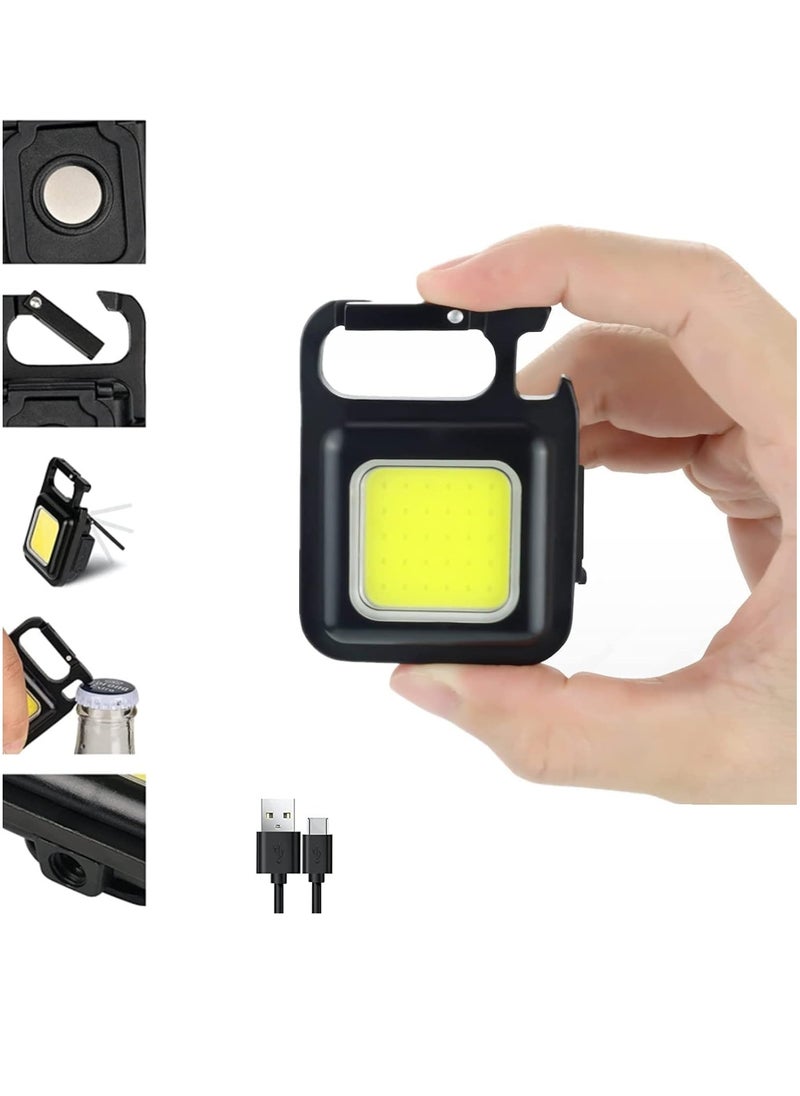 ELTRAZONE - Keychain Light - Rechargeable Flashlights, 4 Modes Mini Flashlight Keychain with Folding Bracket Bottle Opener and Magnetic Base for Emergency and Outdoor Use - Image 1