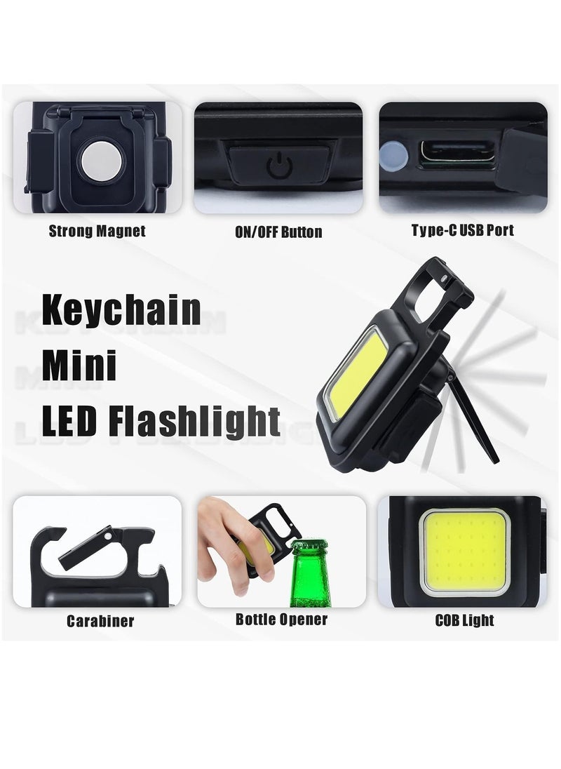 ELTRAZONE - Keychain Light - Rechargeable Flashlights, 4 Modes Mini Flashlight Keychain with Folding Bracket Bottle Opener and Magnetic Base for Emergency and Outdoor Use - Image 1
