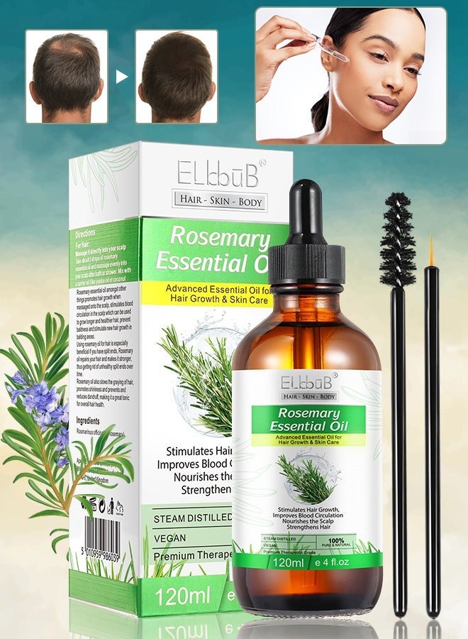 ELBBUB 120ml Rosemary Essential Oil for Hair Growth Pure Organic Rosemary Oil for Dry Damaged Hair and Growth Hair Scalp Oil Pure and Natural Premium Quality Oil Hair Loss Treatment Oil for Men and Women - Image 1