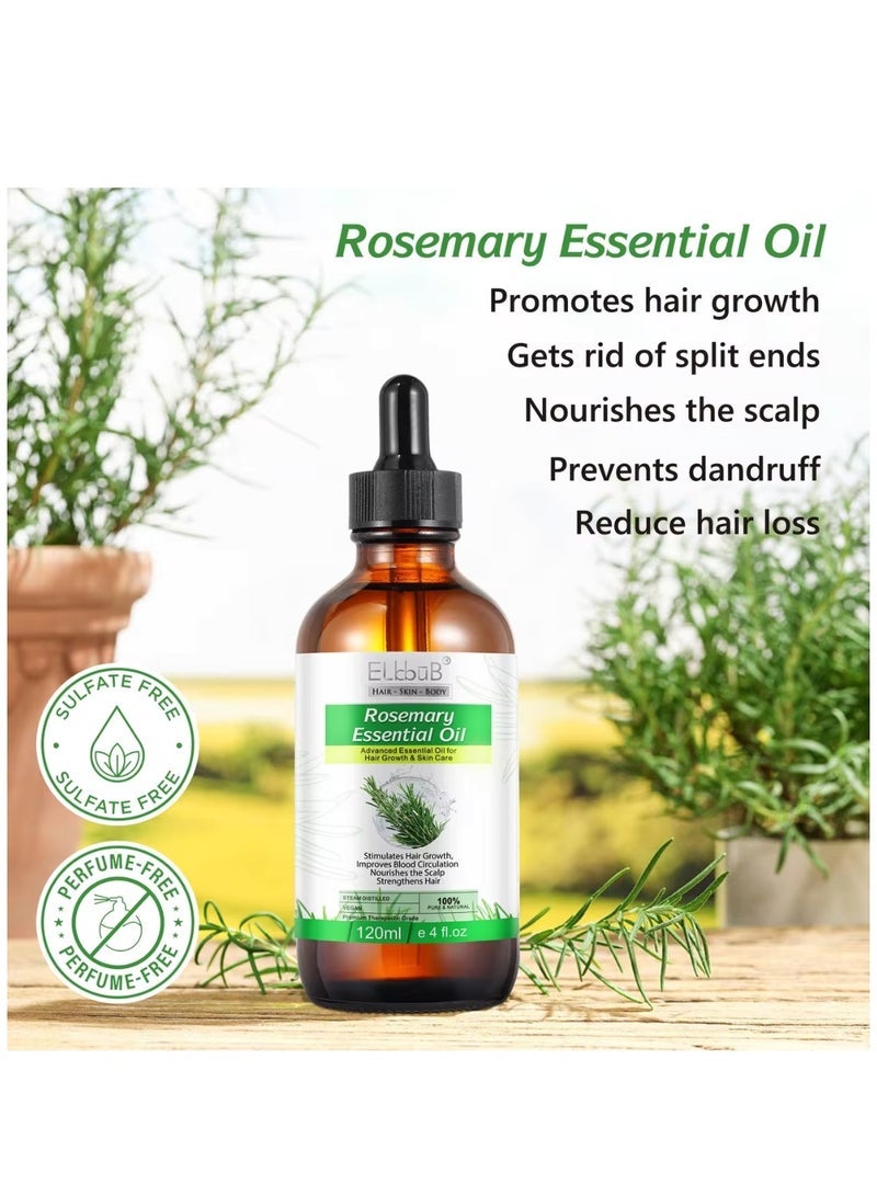 ELBBUB 120ml Rosemary Essential Oil for Hair Growth Pure Organic Rosemary Oil for Dry Damaged Hair and Growth Hair Scalp Oil Pure and Natural Premium Quality Oil Hair Loss Treatment Oil for Men and Women - Image 4