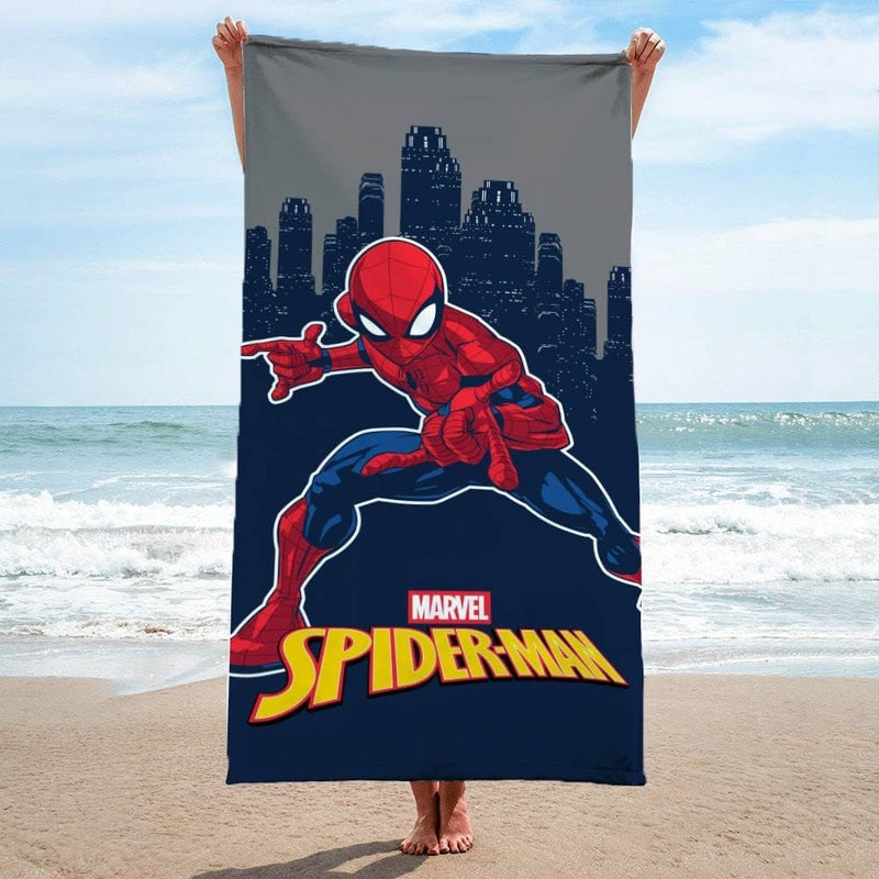 Jay Franco Kids Marvel Spiderman 100% Cotton Beach Towel - 71 x 147cm Super Soft Bath Towel, Pool & Travel, Official Licensed Product, Grey - Image 1