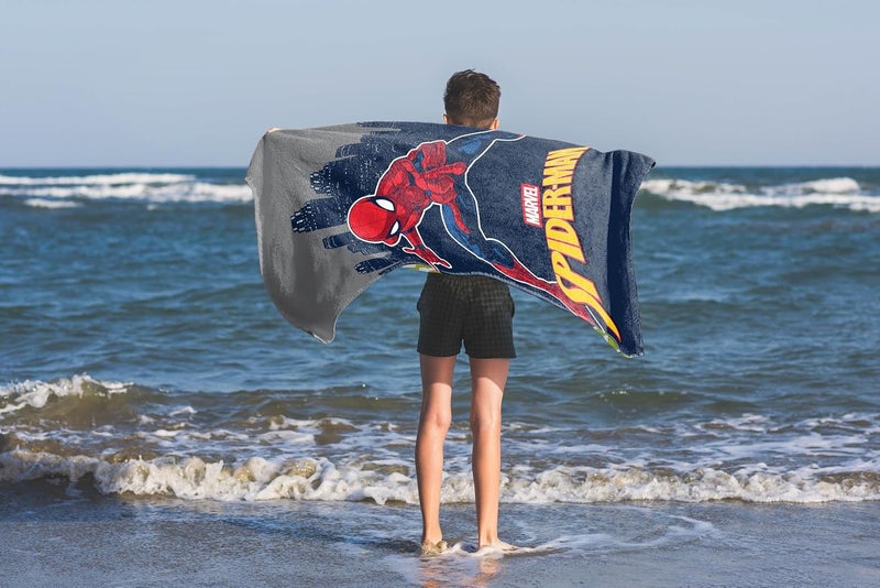 Jay Franco Kids Marvel Spiderman 100% Cotton Beach Towel - 71 x 147cm Super Soft Bath Towel, Pool & Travel, Official Licensed Product, Grey - Image 3