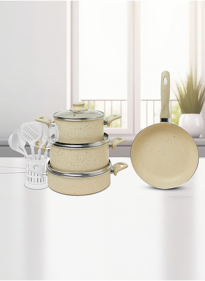 Napoli - 13 Pieces Turkish Granite Cookware Set with Pyrex Lid - Beige - Image 1