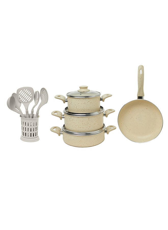Napoli - 13 Pieces Turkish Granite Cookware Set with Pyrex Lid - Beige - Image 1