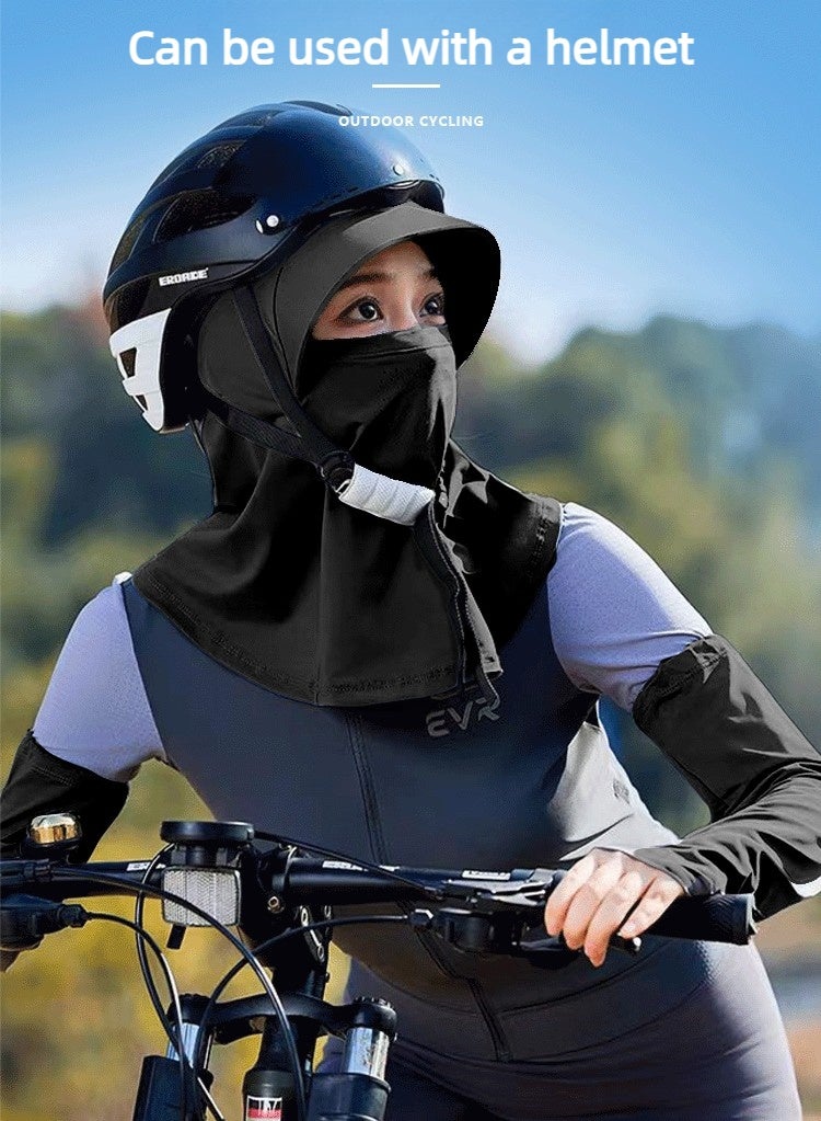 Haidue 5 PCS Sun Protection Set, Including 4 Black Arm Sleeves + 1 Sun Protection Hood Set, UPF 50+ Cooling Sun Shield, Helmet-Compatible Full Face & Arm Sun Protector for Cycling Hiking Outdoor Activities - Image 3