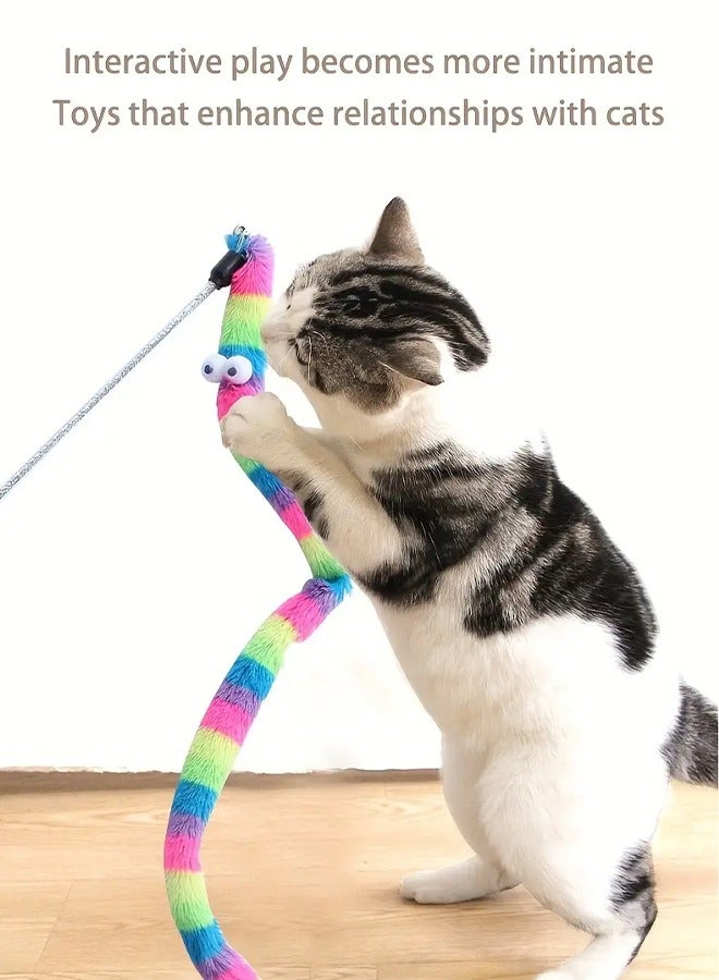 1 Piece Cat Toys Interactive Cat Wand Toys with Feather and Bell Safe Cat Teaser Catcher Stick Toy Colorful  for Cats Kittens Training Pets Exerciser - Image 1