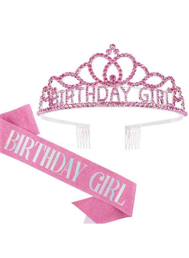 AOPRIE Birthday Crown For Women Birthday Girl Sash For Women Birthday Tiara For Women Birthday Girl Headband Princess Crown Rhinestone Happy Birthday Accessories Pink - Image 2