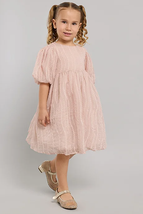 أر أند بي Embellished Fit & Flare Dress with Crew Neck and Balloon Sleeves