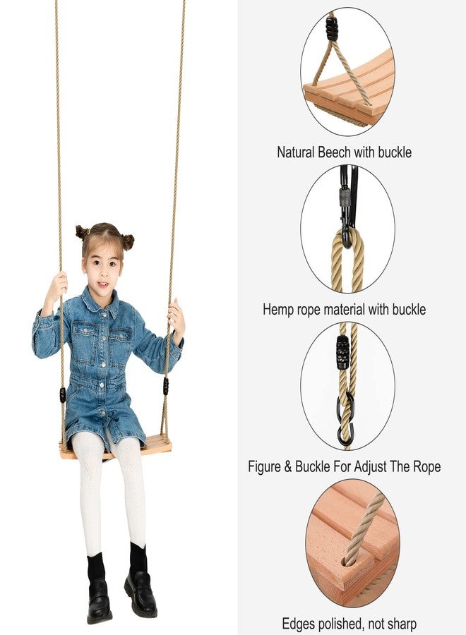 YAERSI Classic Wooden Tree Swing Seat,Outdoor Tree Swing for Adults and Kids,Wooden Swing Seat with Strong Rope,Indoor/Outdoor Swing Seat for Garden, Patio, or Front Porch - Image 3