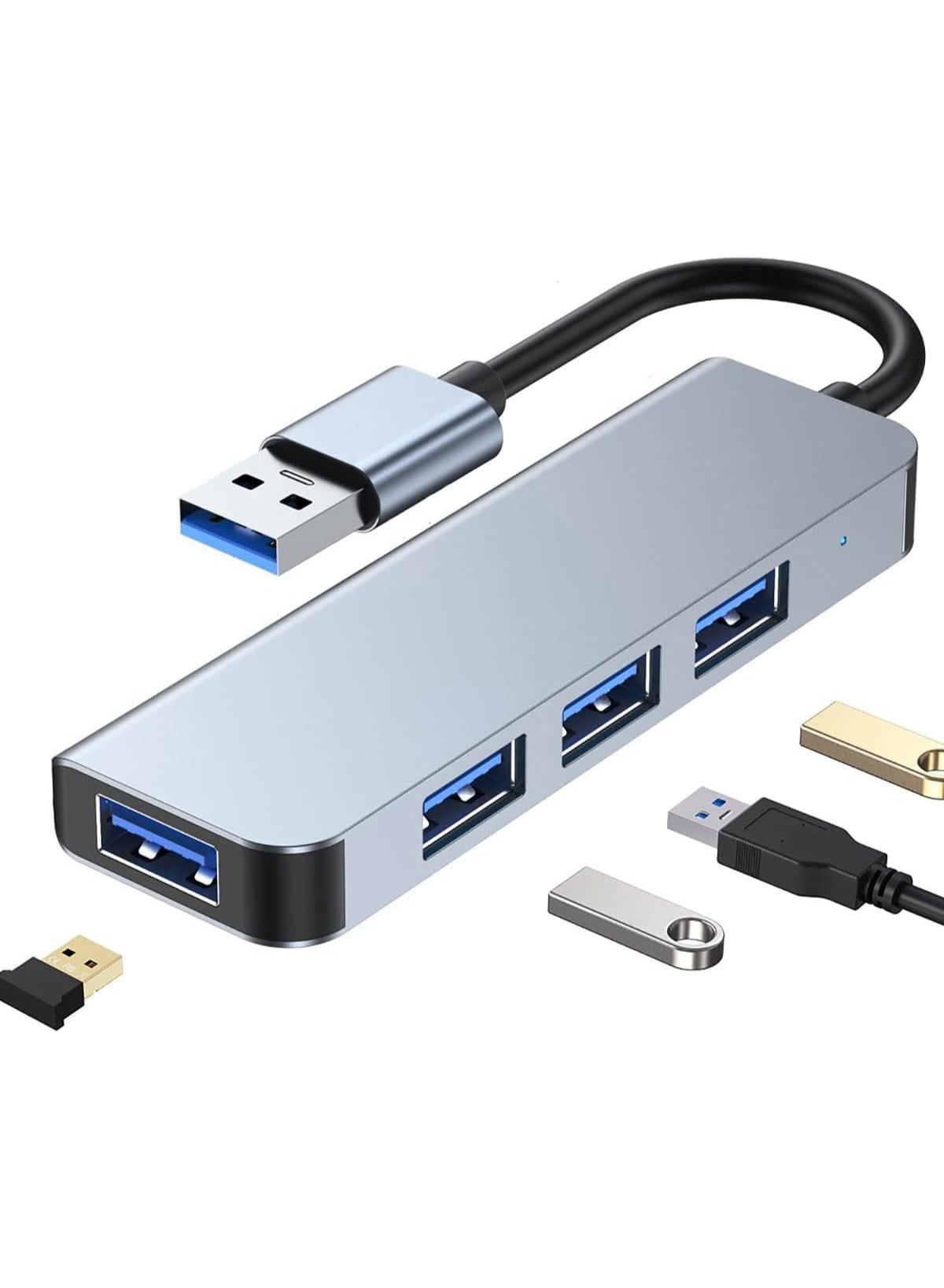 4 in 1 USB Hub Adapter with 1 USB 3.0 and 3 USB 2.0 Ports, High-Speed USB Splitter Compatible with PC, Laptop, Keyboard, Mouse, Flash Drive, External Hard Drive – Aluminum Alloy