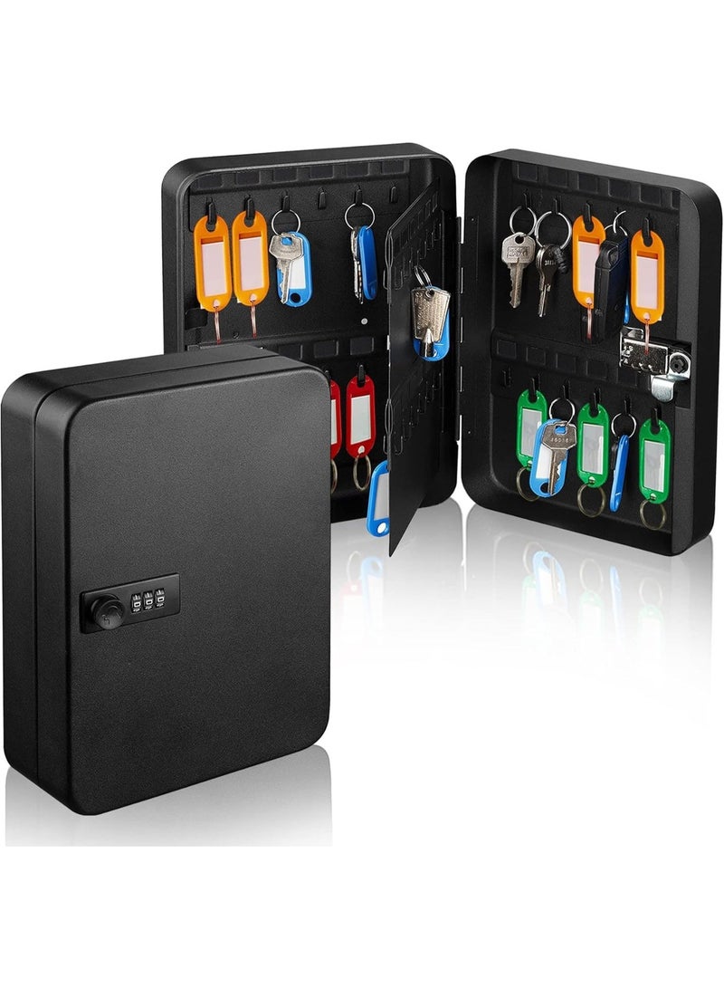 YOUWE7 خزانة مفاتيح YOUWE7 مكونة من 48 رقمًا مع قفل مركب، صندوق تخزين آمن رقمي أسود قابل لإعادة الضبط، منظم مفاتيح فولاذي مع ملصقات مفاتيح ملونة وخطافات - Image 1