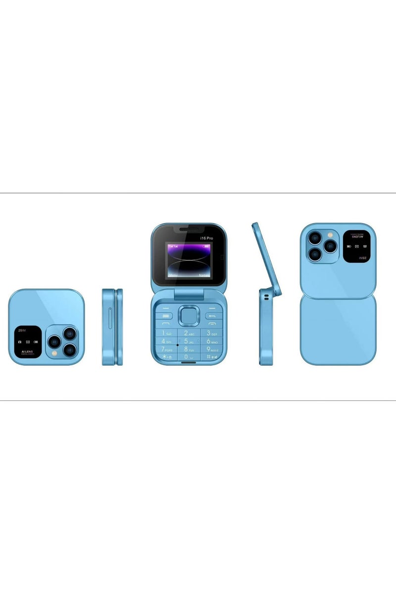 2024 New Mini Flip Mobile Phone 2 SIM Card Small Display Foldable Cell Phone, Unlocked Flip Phone Blue  - Image 1