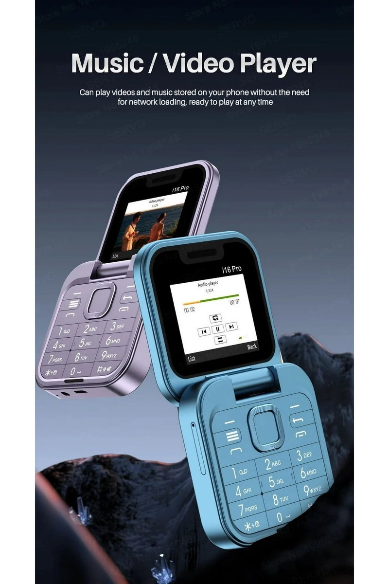2024 New Mini Flip Mobile Phone 2 SIM Card Small Display Foldable Cell Phone, Unlocked Flip Phone Blue  - Image 3
