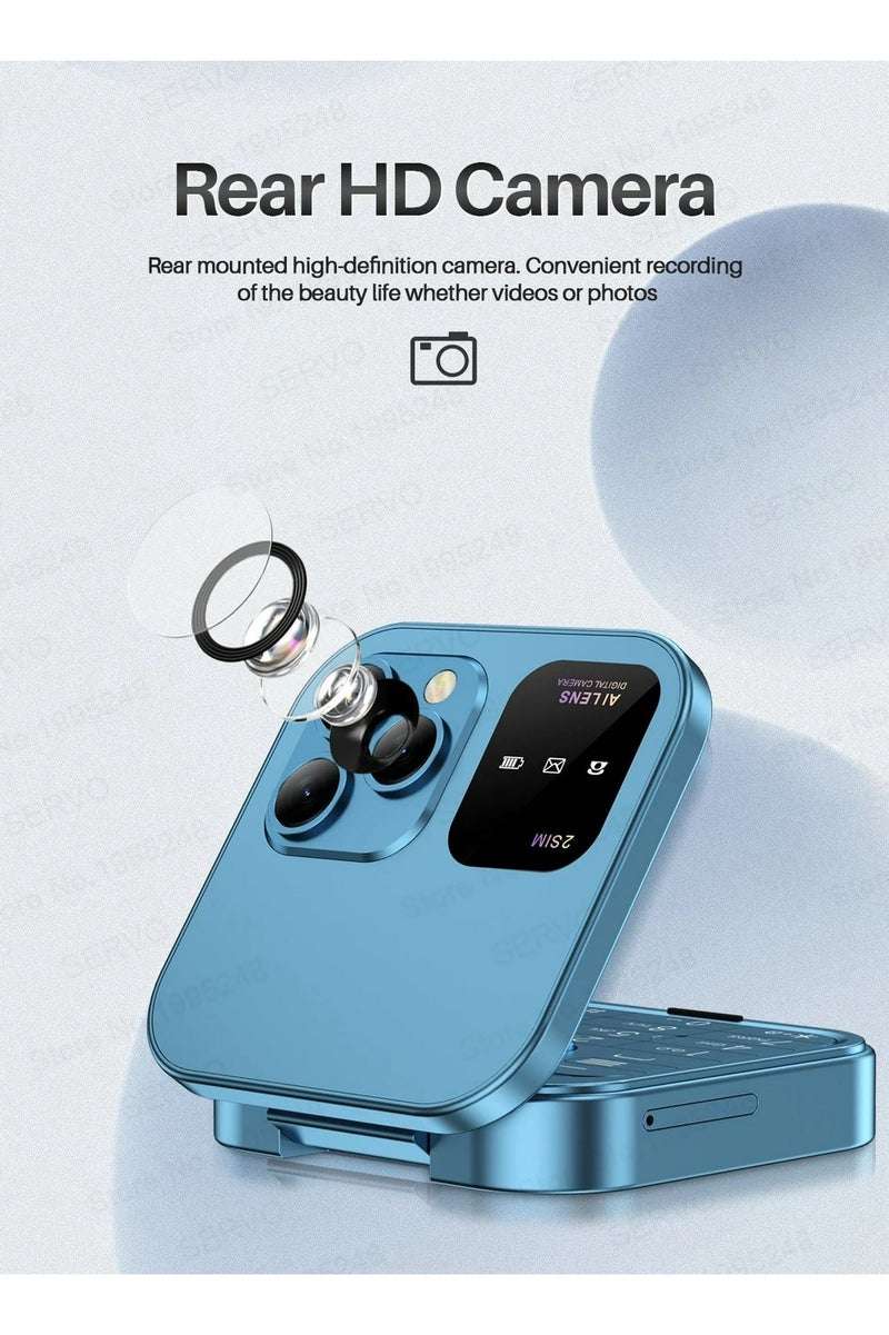2024 New Mini Flip Mobile Phone 2 SIM Card Small Display Foldable Cell Phone, Unlocked Flip Phone Blue  - Image 2