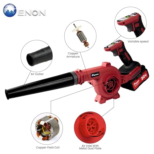 ENON Cordless Air Blower 20V, 2 in 1 Portable Blower & Vacuum, Multipurpose Long Leaf Battery Powered Handheld with Variable Speed for Gardening Works, Car Cleaning, Dust Cleaning (XE-CD6502) - Image 4
