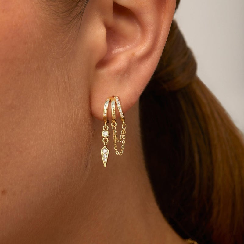 Robaice Dangle Earrings for Women,14k Gold Plated Triple Huggie Stud Earrings Dainty Drop Earrings for Women Trendy Gold Statement CZ Chain Earrings Non Tarnish Jewelry - Image 4
