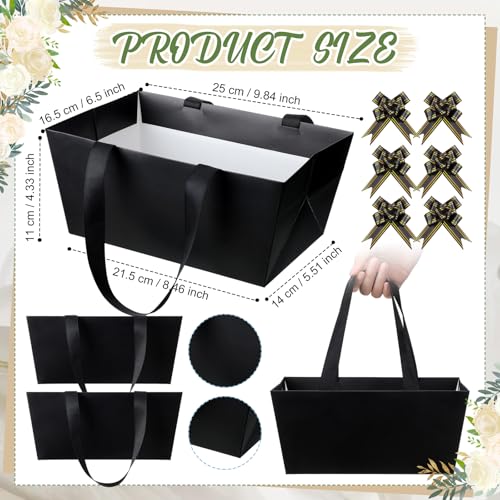 Funnymoom 12 Pcs Wedding Black Basket for Gifts Empty with Cellophane Bag Ribbon Bow Classic Novel Black Wrapping Gift Basket for Summer Graduation Halloween Birthday Party Favor Supplies 98x65 - Image 3