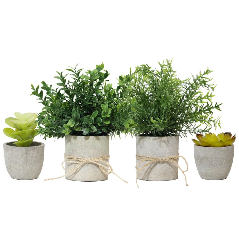 PENGYEE 4Pcs Fake Succulents Plants Artificial Plants Indoor for Office Decor - Small Artificial Plants in Pots for Desk Decorations - Fake Plant for Shelf Decor Kitchen Bedroom Living Room Decor - Image 1