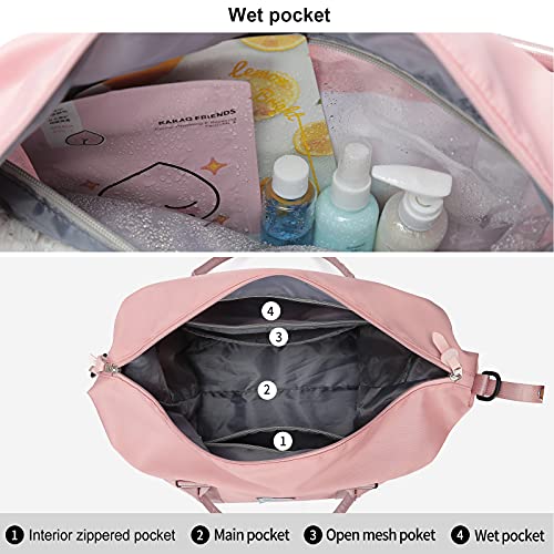HYC00 Travel Duffel Bags for Women,Weekender Overnight Bag with Wet Pocket & Toiletry Bag,Carry On Personal Item Bag,Travel Tote Gym Bag, Pink, Large - Image 3