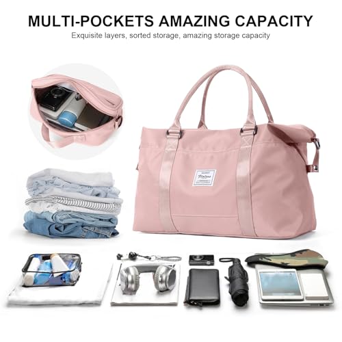 HYC00 Travel Duffel Bags for Women,Weekender Overnight Bag with Wet Pocket & Toiletry Bag,Carry On Personal Item Bag,Travel Tote Gym Bag, Pink, Large - Image 2