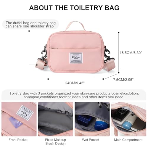 HYC00 Travel Duffel Bags for Women,Weekender Overnight Bag with Wet Pocket & Toiletry Bag,Carry On Personal Item Bag,Travel Tote Gym Bag, Pink, Large - Image 4