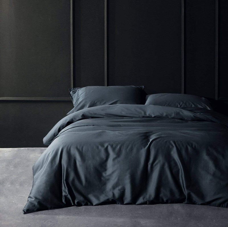 Eikei Solid Color Duvet Cover Luxury Bedding Set 400 Thread Count Egyptian Cotton Long Staple Sateen Weave Breathable Silky Soft Pima Premium Quality Bed Linen Queen Slate