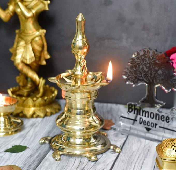 PURE BRASS VASTU TABLE DIYA DIYA ON TORTOISE 95 INCHES BRASS PACK OF 1 PC
