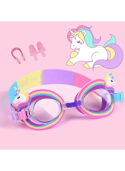3-Piece Set of Children's Cartoon Silicone Anime Swimming Glasses Swimming Pool Girls Swimming Training Diving Equipment (Pink)