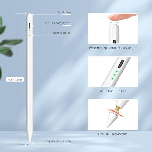 Mixoo Stylus Pen for iPad 2018-2024, 15 mins Fast Charge Apple Pen iPad Pencil with Palm Rejection and Tilt Sensitivity, Compatible with iPad Pro 11/12.9/13in, iPad 6/7/8/9/10, iPad Air 3/4/5, iPad Mini 5/6 - Image 4