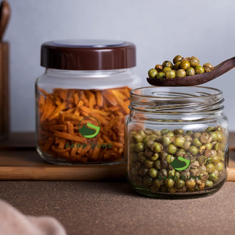 SAND DUNE Set of 9 500 ml Each Storage Glass Jar Brown Cap Transparent BPA Free Cookies Dry Fruits Masala Spices Cereal and Flour - Image 2