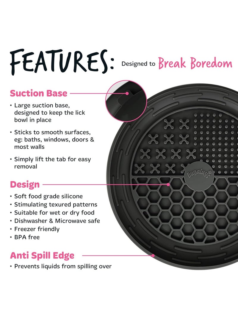BUGALUGS Dog Mat Bowl 100 Food Grade Cat Food Mat and Licky Mats For Dogs Lick Mat Bowl Reduce Stress and Anxiety Single Black - Image 2